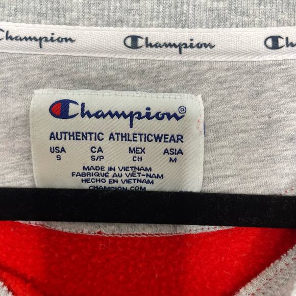 Champion Campus Fleece Cropped Crew Sweatshirt Embroidered Logo Pullover Red S - Picture 6 of 10